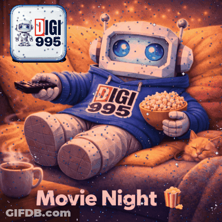 A Robot Is Sitting On A Couch With A Bowl Of Popcorn GIF