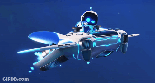 A Robot Is Sitting On Top Of A Futuristic Jet GIF