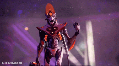 A Robot Is Standing In Front Of A Purple Background GIF