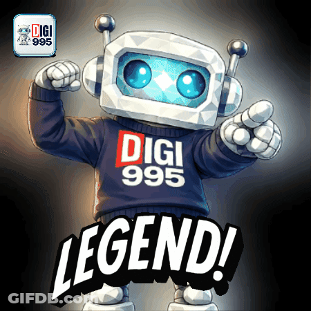 A Robot Is Wearing A Sweater That Says Digi 995 GIF