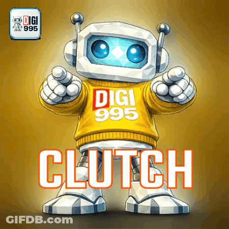 A Robot Is Wearing A Yellow Sweater That Says Digi 995 GIF