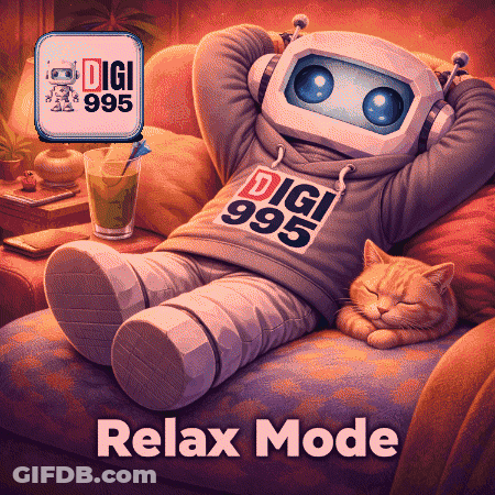 A Robot Sitting On A Couch Wearing A Digi 995 Hoodie GIF