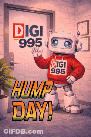A Robot Standing In Front Of A Door That Says Digit 995 Hump Day GIF