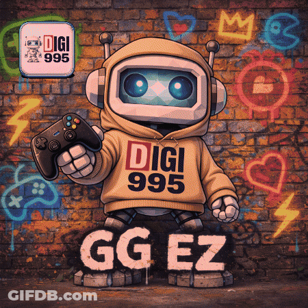 A Robot Wearing A Digi 995 Hoodie Holds A Game Controller GIF