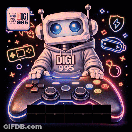 A Robot Wearing A Digi 995 Hoodie Is Holding A Game Controller GIF
