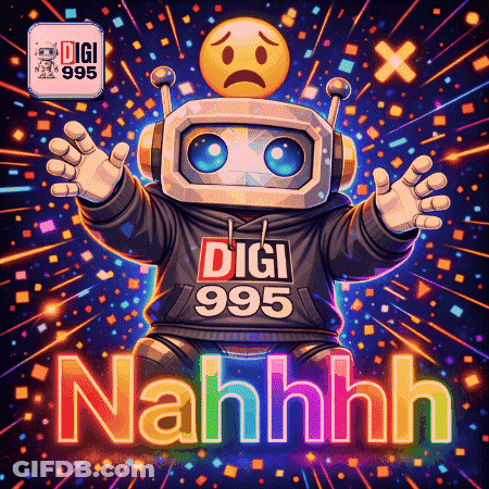 A Robot Wearing A Digi 995 Hoodie With A Sad Face On His Head GIF