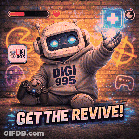 A Robot Wearing A Hoodie That Says Digi 995 GIF