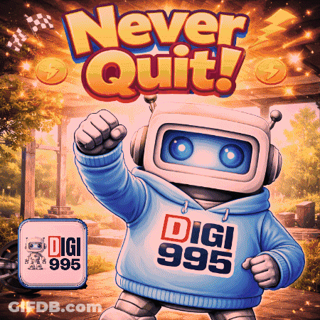 A Robot Wearing A Hoodie That Says " Digi 995 " On It GIF