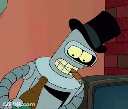 A Robot Wearing A Top Hat Is Holding A Bottle And A Cigar GIF