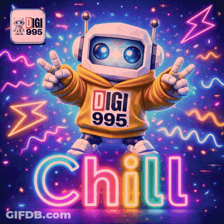 A Robot Wearing A Yellow Hoodie That Says Digi On It GIF