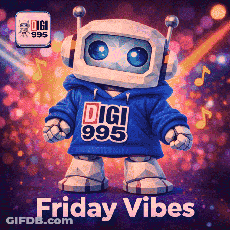 A Robot Wearing Headphones And A Digi 993 Hoodie GIF