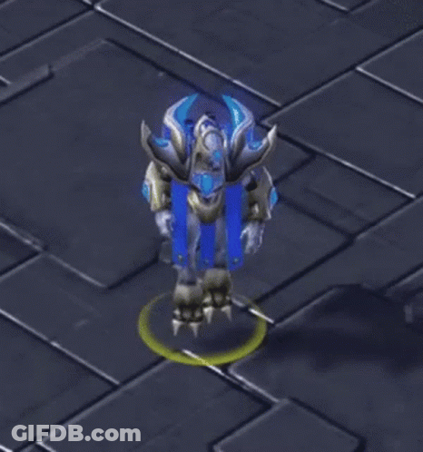 A Robot With A Blue Cape Is Standing On A Tiled Floor GIF