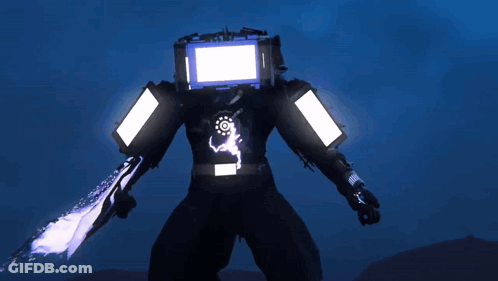 A Robot With A Blue Light Coming Out Of Its Chest GIF