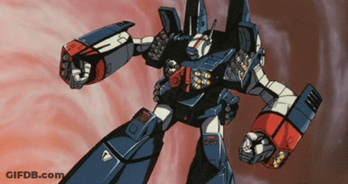 A Robot With A Red And White Arm And A Triangle On It 'S Arm GIF