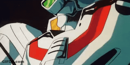 A Robot With A Red And White Stripe On It Is Flying In The Air . GIF