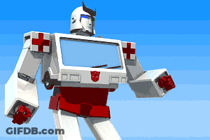 A Robot With A Red Cross On Its Chest GIF