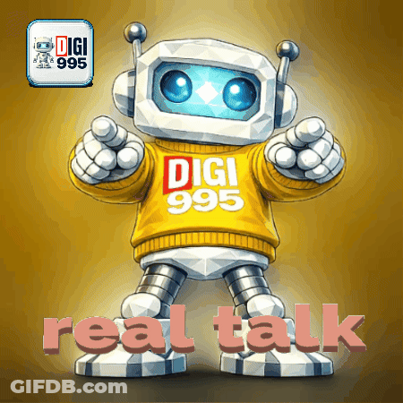 A Robot With A Yellow Sweater That Says Digi 995 GIF