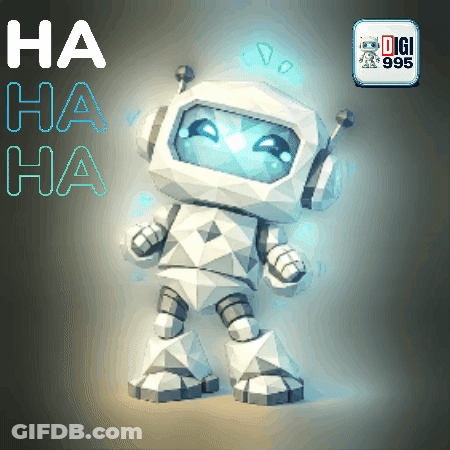 A Robot With Headphones And The Words Ha Ha Ha On The Bottom GIF