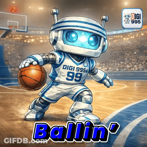 A Robot With The Number 99 On His Jersey Is Holding A Basketball On A Court GIF