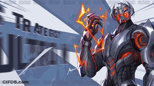 A Robot With The Word Ultron On The Bottom GIF