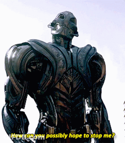 A Robot With The Words " How Can You Possibly Hope To Stop Me " Below It GIF