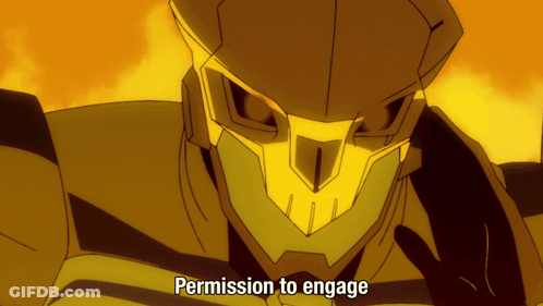 A Robot With The Words " Permission To Engage " Written On It GIF