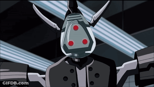 Robot With Three Red Eyes And Horns GIF