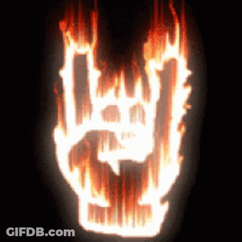 A Rock And Roll Sign That Is Burning Brightly GIF