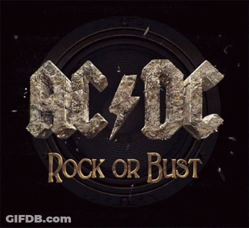 A Rock Or Bust Logo With A Broken Rock In The Center GIF