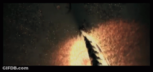A Rocket Is Being Launched Into Space With A Black Background GIF