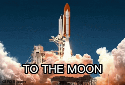 A Rocket Is Being Launched With The Words " To The Moon " Written Below It GIF