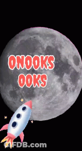 A Rocket Is Flying In Front Of A Full Moon With The Words Onooks Ooks Written In Red GIF