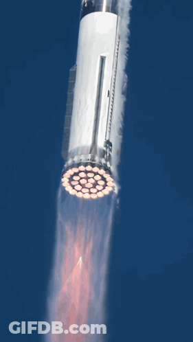 A Rocket Is Flying Through The Air With Smoke Coming Out Of The Top GIF