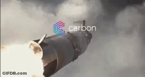 A Rocket Is Flying Through The Air With The Word Carbon Written On The Bottom . GIF