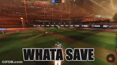 A Rocket League Game Is Being Played And The Words Whata Save Are Visible GIF