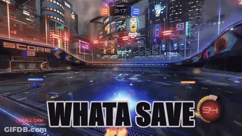 A Rocket League Game Is Being Played With The Words What A Save On The Bottom GIF