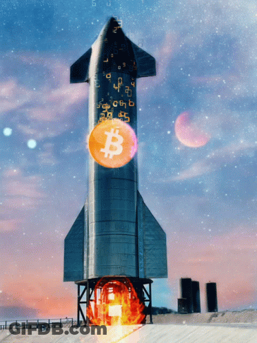 A Rocket With A Bitcoin Sign On The Side Of It GIF