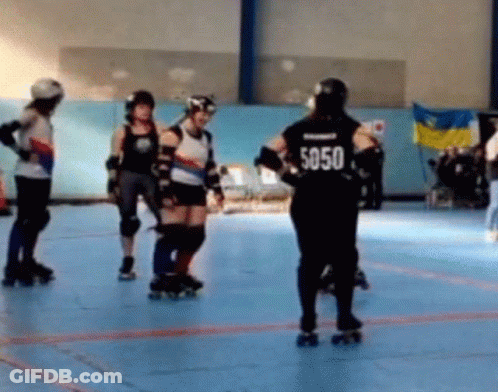 A Roller Derby Player Has The Number 5050 On The Back Of Her Shirt GIF