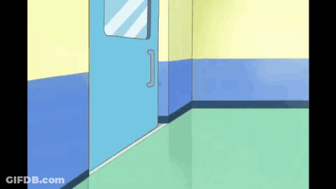 A Room With A Blue Door And A Green Floor GIF