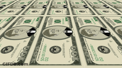 A Row Of 100 Dollar Bills With A Man On Them GIF