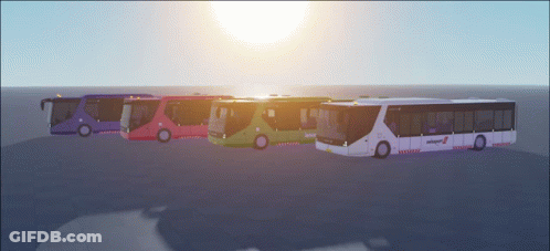 A Row Of Buses With One That Says ' Shuttle ' On It GIF
