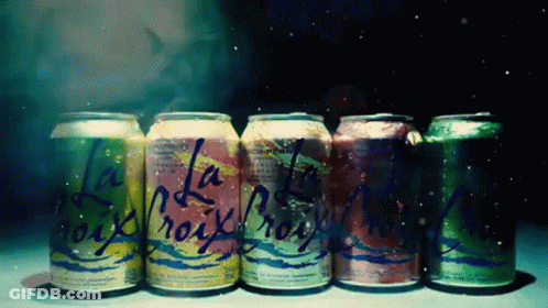 A Row Of Cans Of La Isla Rock 'N ' Roll Soda GIF