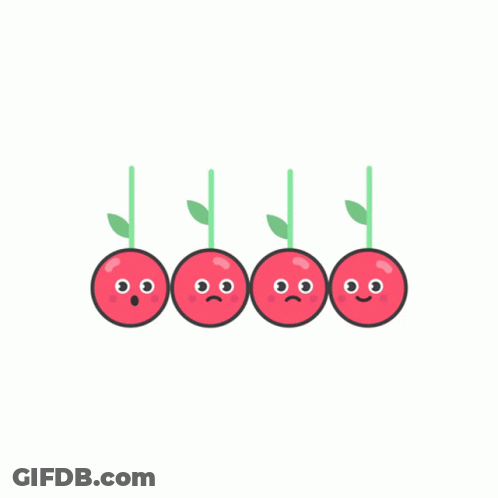 A Row Of Cherries With Faces On Them Are Lined Up In A Row GIF