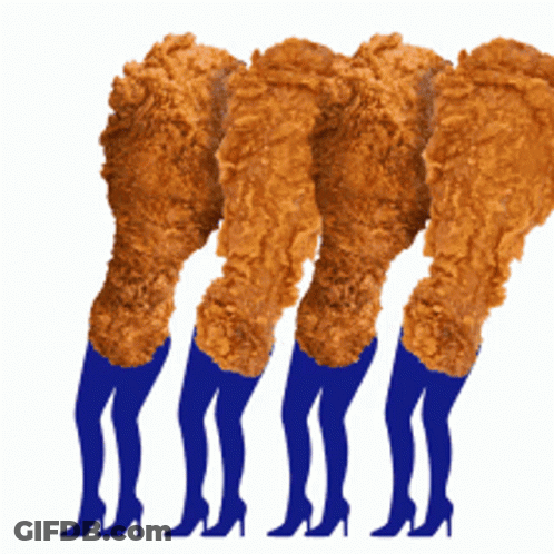 A Row Of Chicken Legs With Blue Boots On GIF
