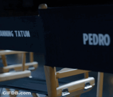 A Row Of Director 'S Chairs With The Name Pedro Pascal On The Back GIF