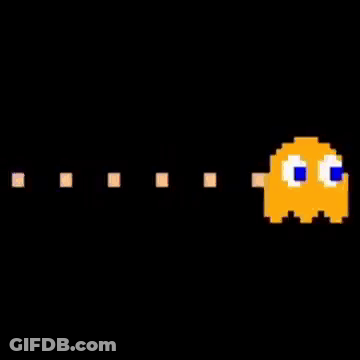 A Row Of Pac Man Ghosts In Different Colors On A Black Background GIF