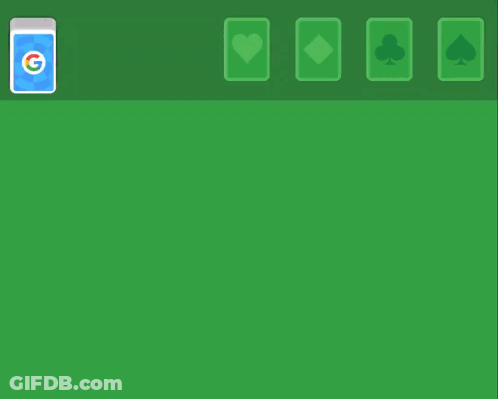 A Row Of Playing Cards On A Green Background With A G On The Top Left GIF