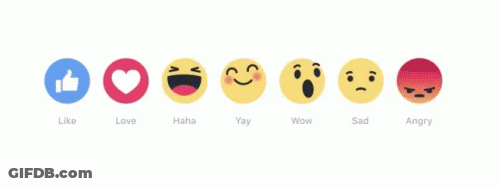 A Row Of Smiley Faces That Say Like Love Haha Yay Wow Sad Angry GIF