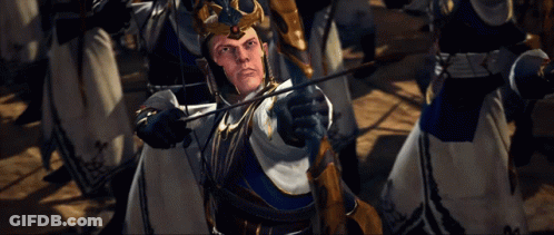 A Row Of Soldiers Are Holding Bows And Arrows In Their Hands GIF