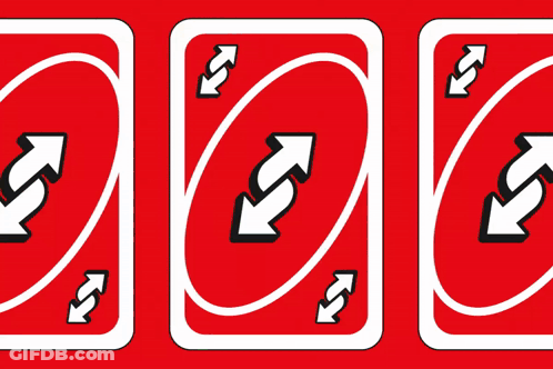 A Row Of Uno Cards With Arrows Pointing In Opposite Directions GIF